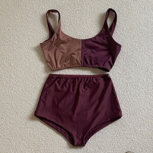 Hackwith Design House Two-Tone High-Waist Bikini Set — Top (S), Bottom (M)